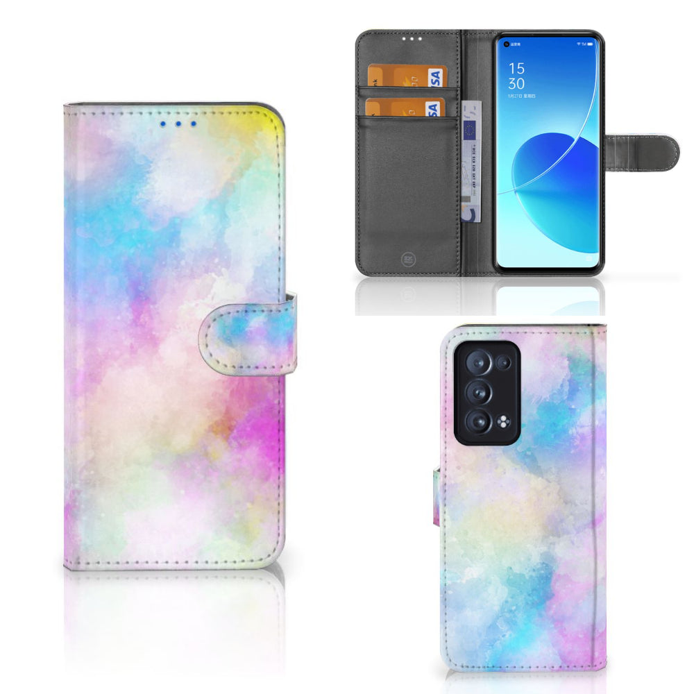 Hoesje OPPO Reno 6 Pro Plus 5G Watercolor Light met pastelkleuren en pasjeshouder.