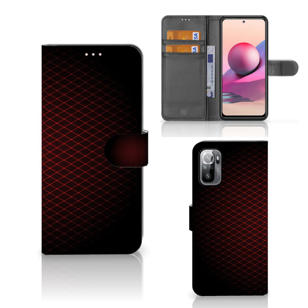 Xiaomi Redmi Note 10/10T 5G | Poco M3 Pro Telefoon Hoesje Geruit Rood met ruimte voor 3 pasjes, stijlvol ontwerp.