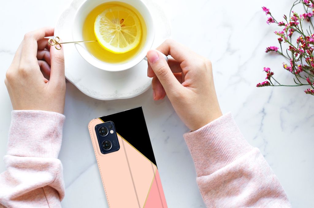 OPPO Find X5 Lite | Reno7 5G Stand Case Zwart Roze Vormen - B2C Telecom
