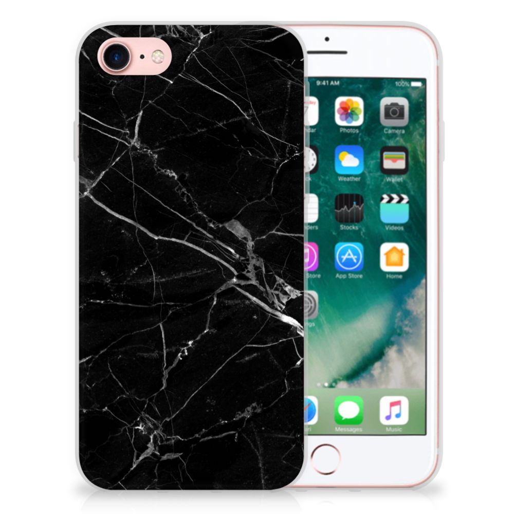 iPhone SE 2022 | SE 2020 | 8 | 7 TPU Siliconen Hoesje Marmer Zwart - Origineel Cadeau Vader