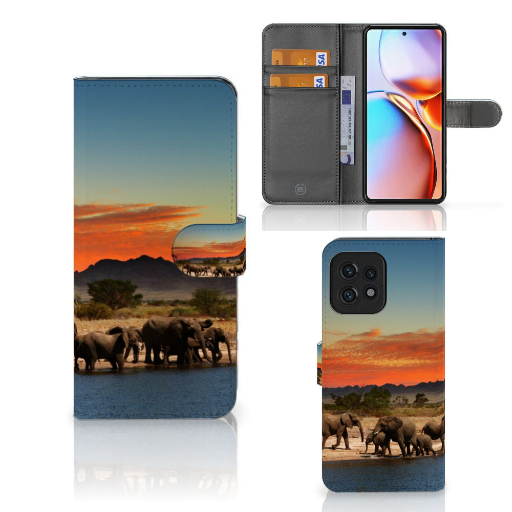 Motorola Edge 40 Pro Telefoonhoesje met Pasjes Olifanten