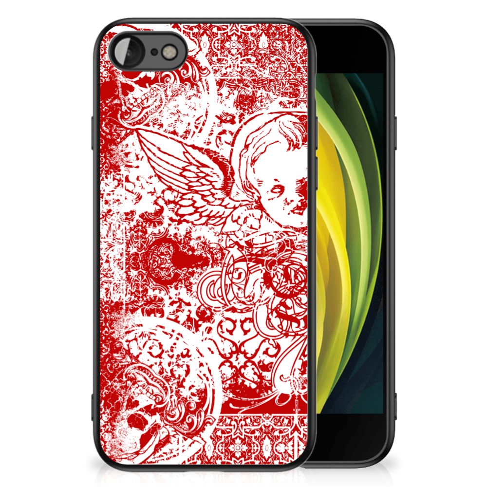 Telefoonhoesje iPhone SE 2022 | SE 2020 | 7/8 Angel Skull Rood met rood design en schokabsorberend materiaal.