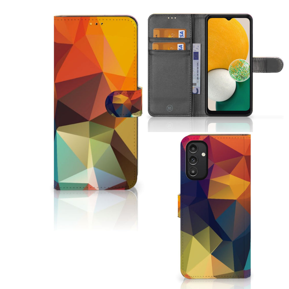 Samsung Galaxy A14 5G Book Case Polygon Color in vibrant geometric design with card slots.