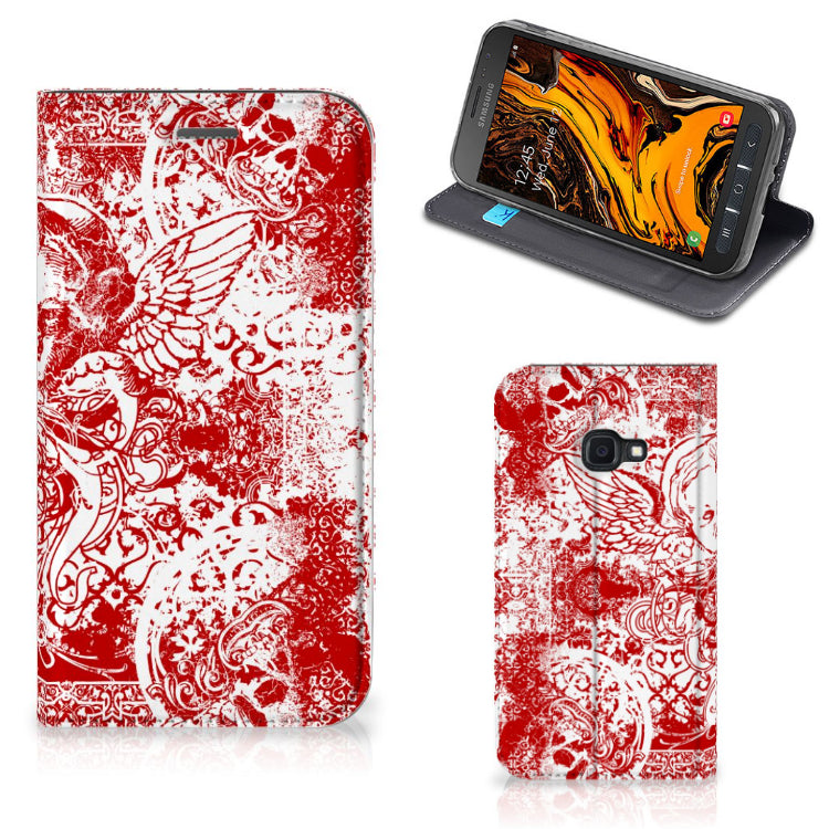 Mobiel BookCase Samsung Galaxy Xcover 4s Angel Skull Rood