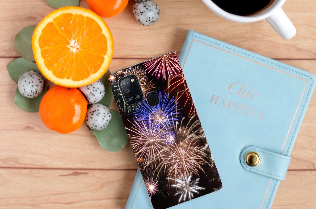 Samsung Galaxy A21s Hippe Standcase Vuurwerk - B2C Telecom
