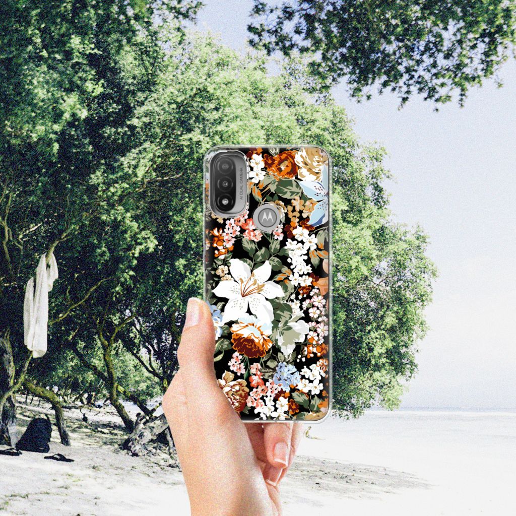TPU Case voor Motorola Moto E20 | E40 Dark Flowers B2C Telecom