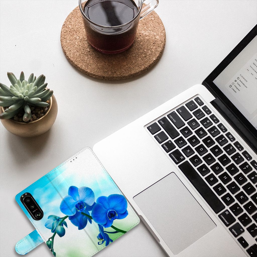 Sony Xperia 5III Hoesje Orchidee Blauw - Cadeau voor je Moeder
