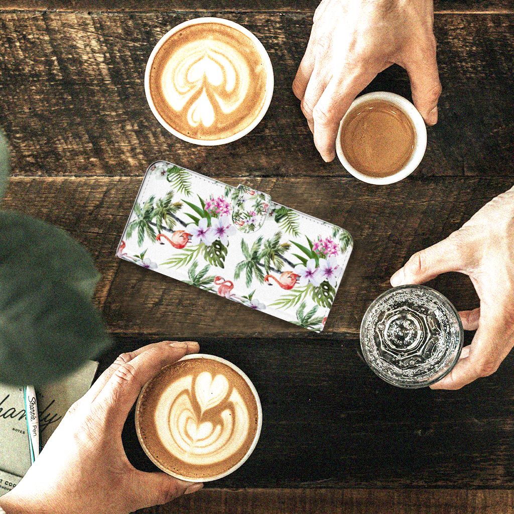 Motorola Moto G9 Power Telefoonhoesje met Pasjes Flamingo Palms