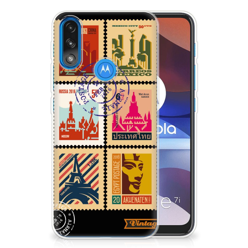 Motorola Moto E7/E7i Power Siliconen Back Cover Postzegels B2C Telecom