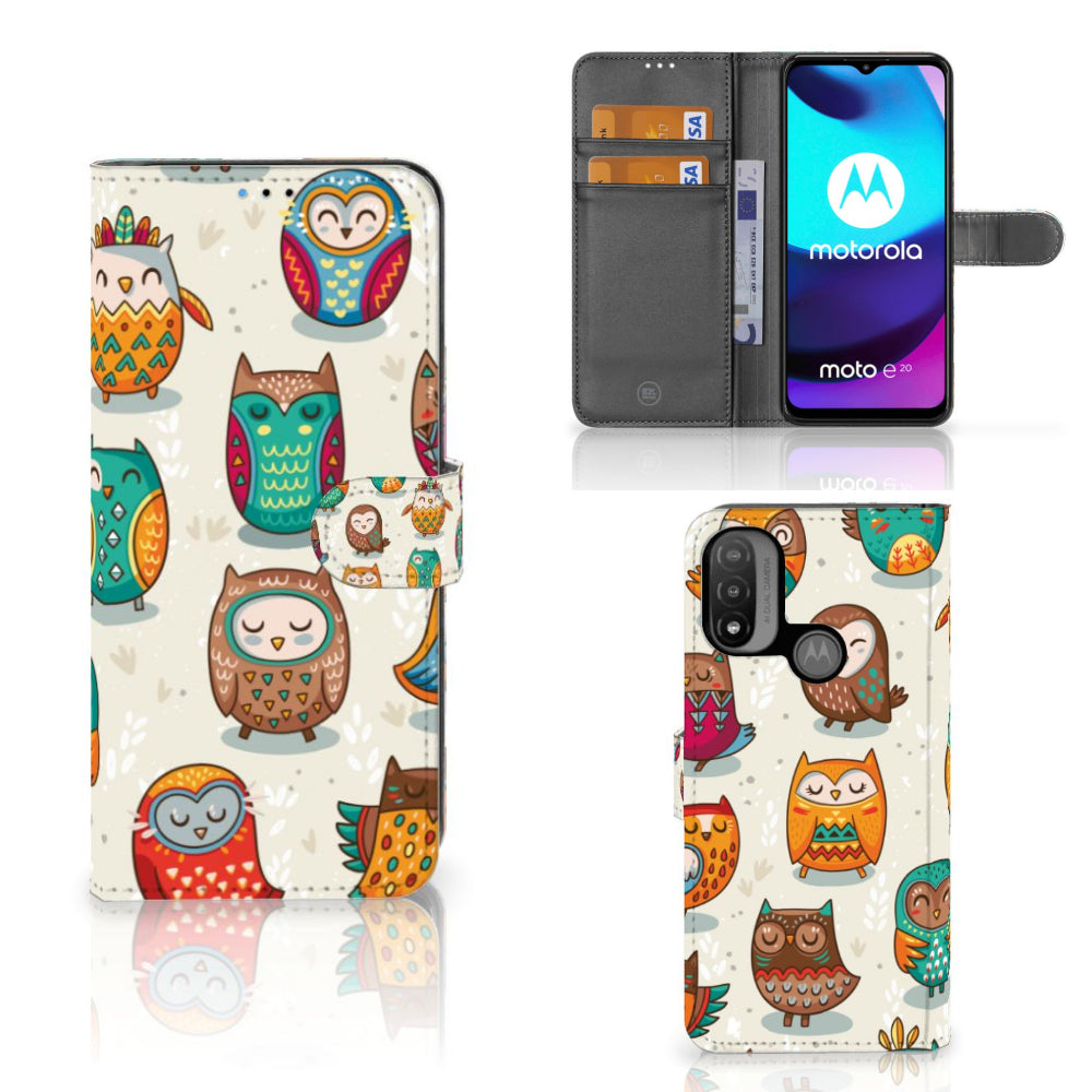 Motorola Moto E20 | E30 | E40 Telefoonhoesje met Pasjes Vrolijke Uilen