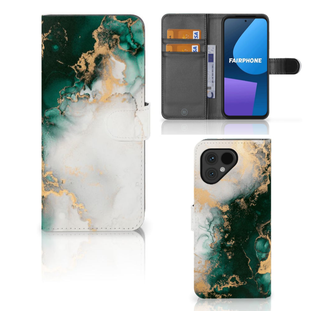 Bookcase voor Fairphone 5 Marmer Groen