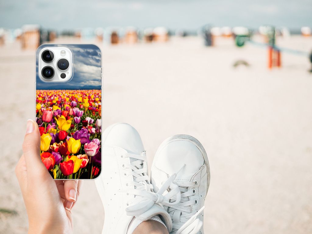 iPhone 14 Pro Max TPU Case Tulpen met kleurrijke tulpen op de achtergrond, perfect voor het voorjaar đˇ
