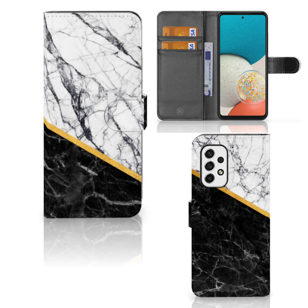Samsung Galaxy A53 Bookcase Marmer Wit Zwart - Origineel Cadeau Man