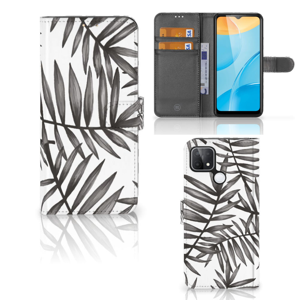 OPPO A15 Hoesje Leaves Grey