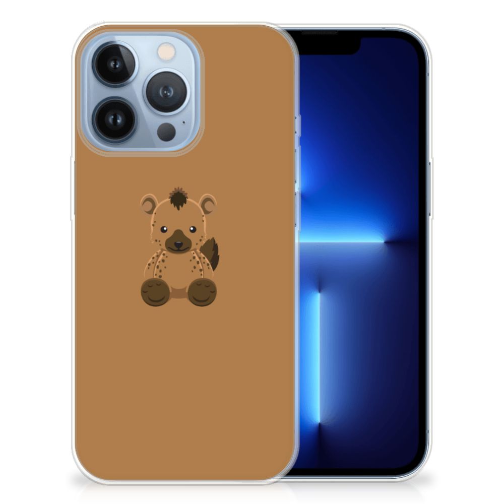 Apple iPhone 13 Pro Telefoonhoesje met Naam Baby Hyena, schattig hyena ontwerp op flexibele rubberen hoes.
