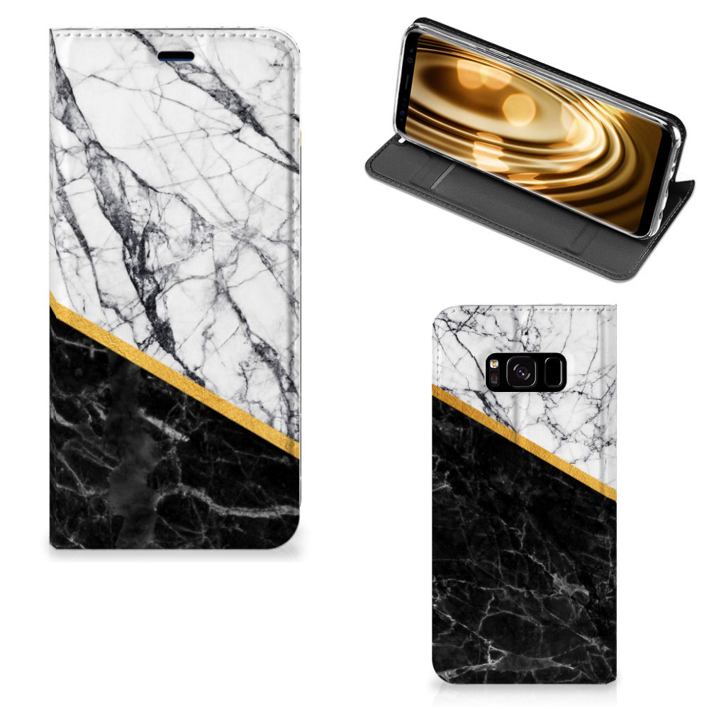 Samsung Galaxy S8 Standcase Marmer Wit Zwart - Origineel Cadeau Man