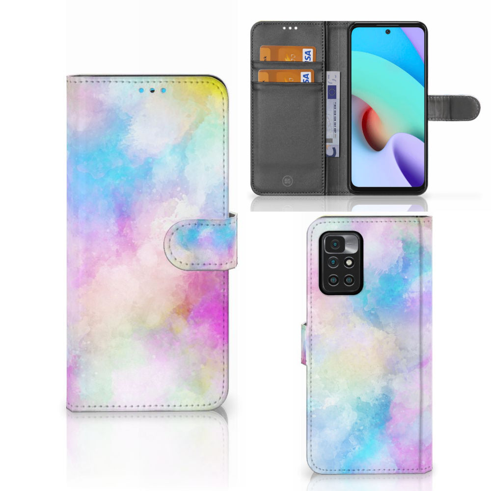 Hoesje Xiaomi Redmi 10 Watercolor Light met pasjeshouder en kleurrijk watercolor ontwerp.