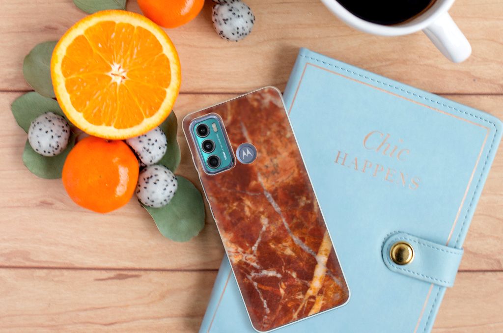 Motorola Moto G60 TPU Siliconen Hoesje Marmer Bruin B2C Telecom