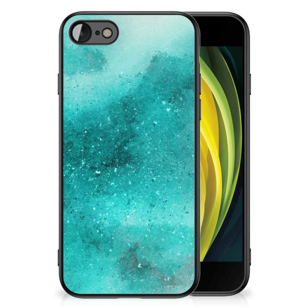 Kleurrijke Telefoonhoesje iPhone SE 2022 | SE 2020 | 7/8 Painting Blue met turquoise watercolour design.