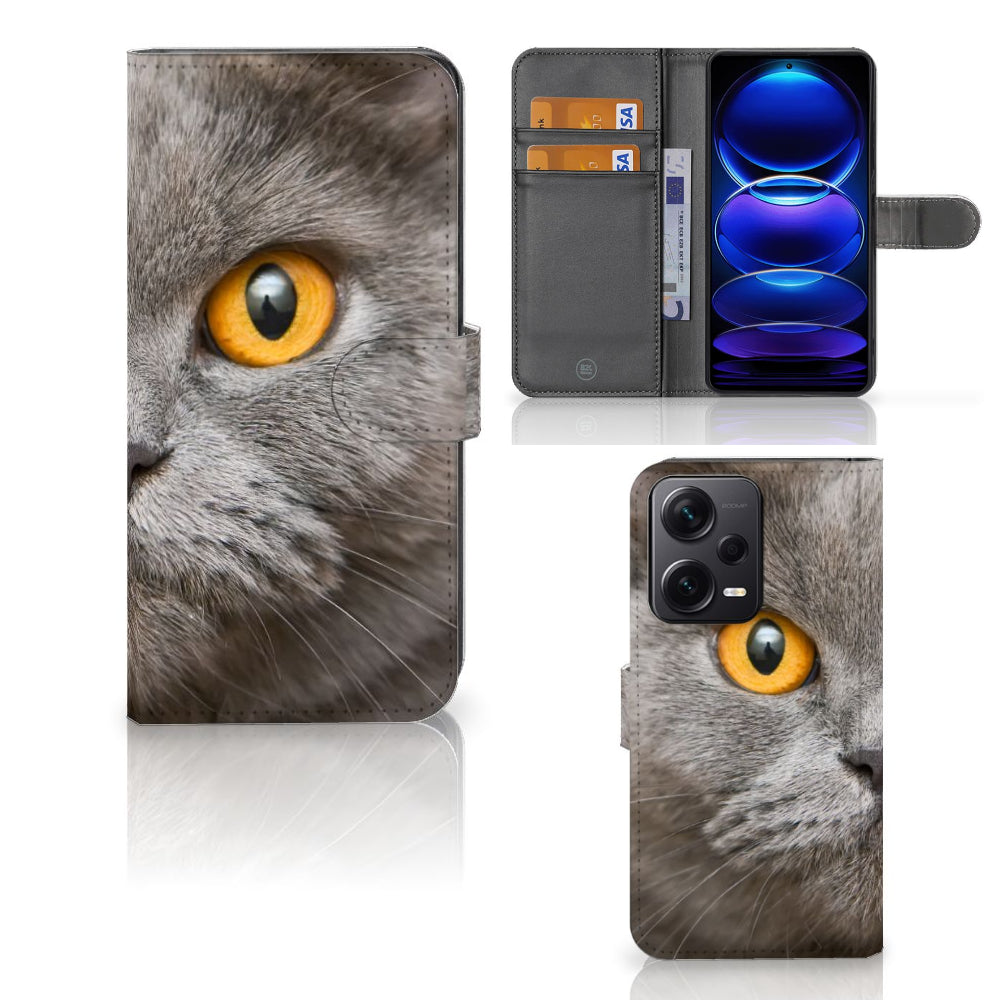 Telefoonhoesje met Pasjes Xiaomi Poco X5 Pro | Note 12 Pro 5G Britse Korthaar met indrukwekkende kat oog detail.