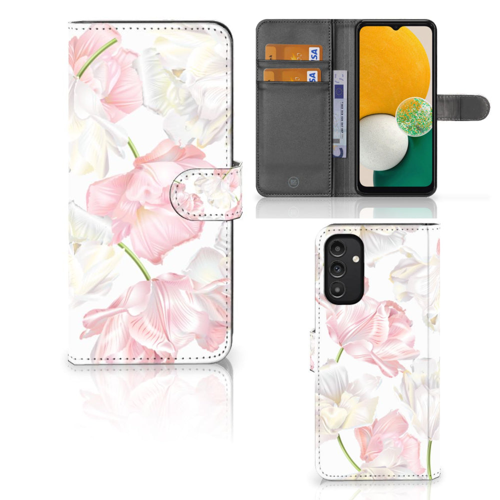 Samsung Galaxy A14 4G Hoesje Lovely Flowers met elegante wite en roze bloemenprint voor stijl en bescherming.