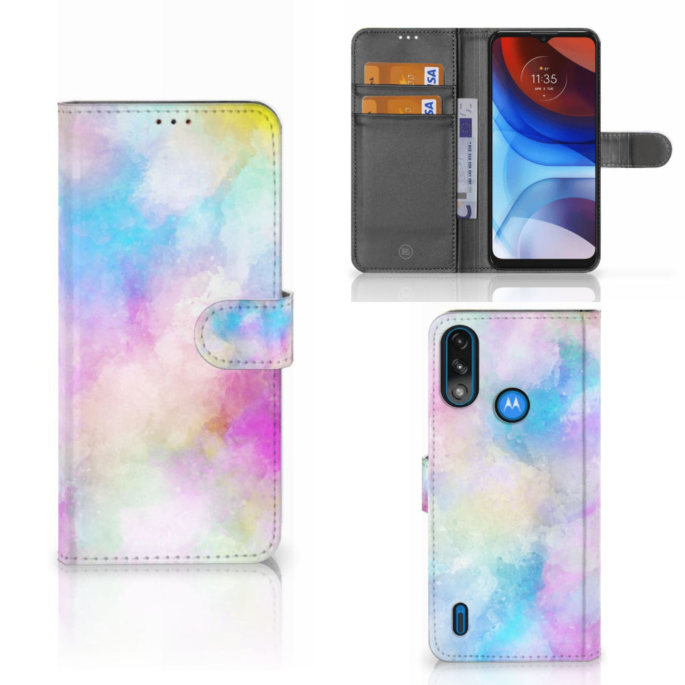 Hoesje Motorola Moto E7i Power | E7 Power Watercolor Light met pastjeshouder in pastelkleuren