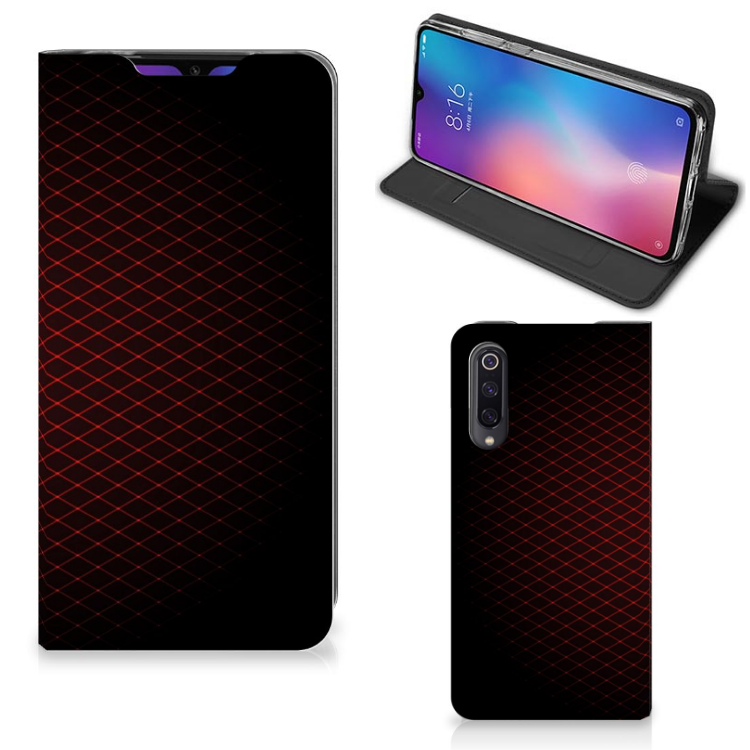Xiaomi Mi 9 Hoesje met Magneet Geruit Rood