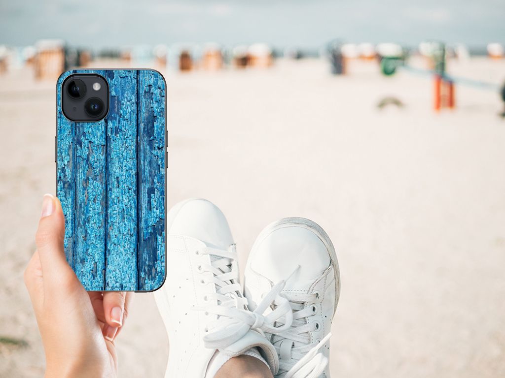 iPhone 15 Plus Houten Print Telefoonhoesje Wood Blue B2C Telecom