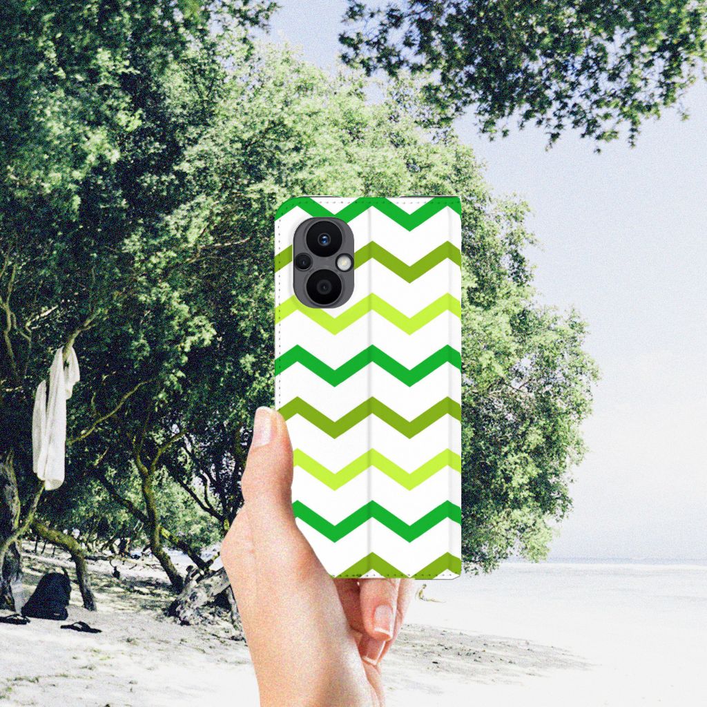 OPPO Reno8 Lite Hoesje met Magneet Zigzag Groen - B2C Telecom