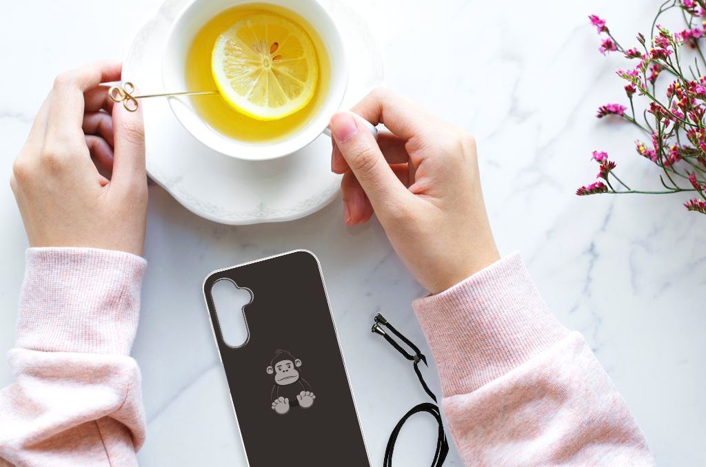 Samsung Galaxy A14 5G Stevig Bumper Hoesje Gorilla met schattig aapjesdesign, perfect voor actieve smartphonegebruikers.