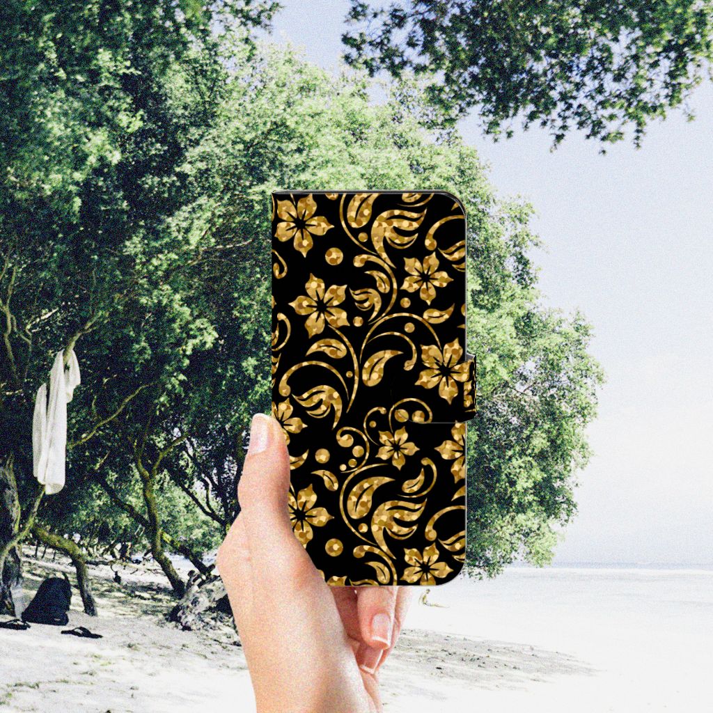 Motorola Moto G53 Hoesje Gouden Bloemen