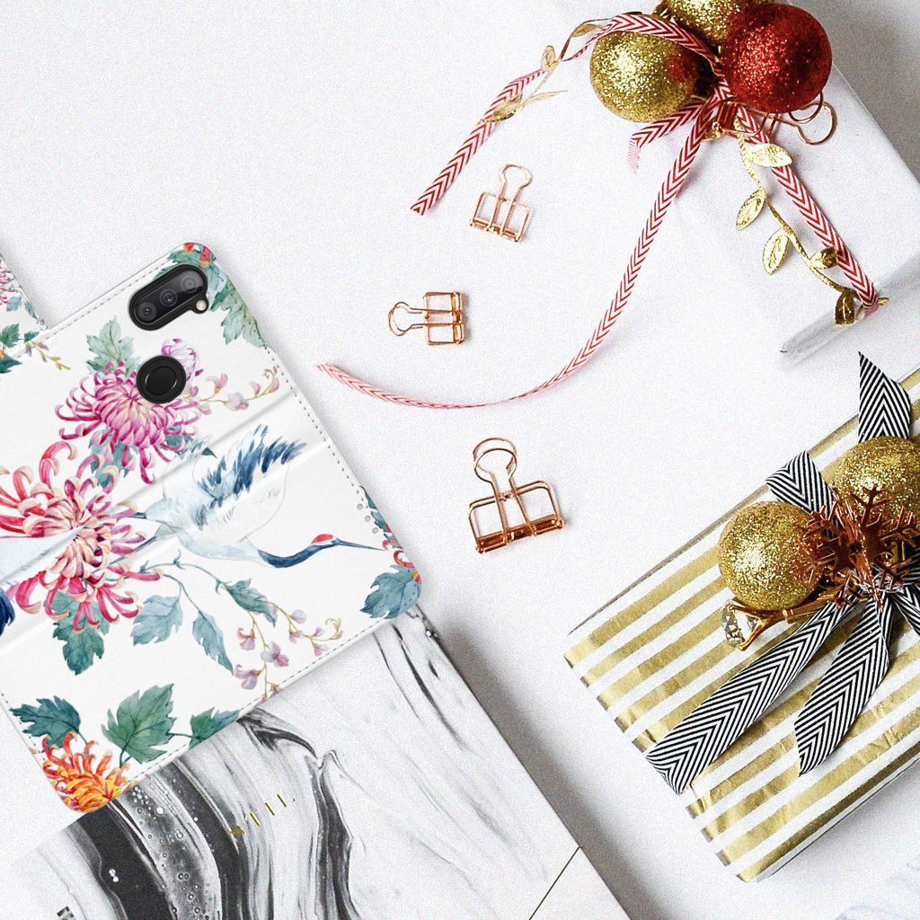 Samsung Galaxy M11 | A11 Telefoonhoesje met Pasjes Bird Flowers