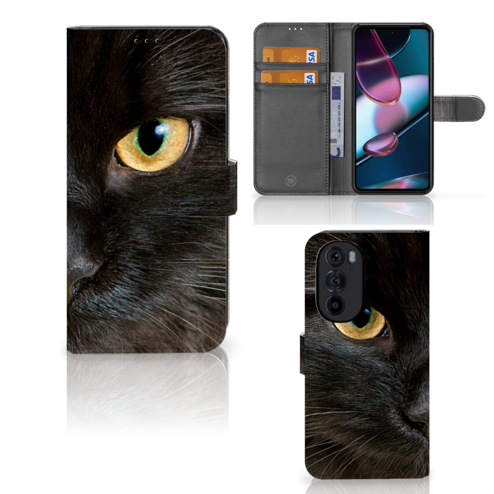 Motorola Edge 30 Pro Telefoonhoesje met Pasjes Zwarte Kat