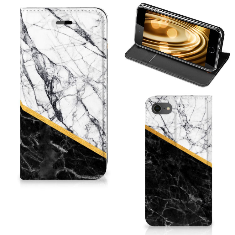 iPhone 7 | 8 | SE (2020) | SE (2022) Standcase Marmer Wit Zwart - Origineel Cadeau Man