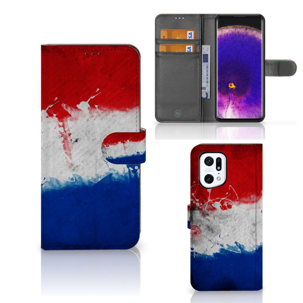 OPPO Find X5 Pro Bookstyle Case Nederland met design van Nederlandse vlag, ideaal voor trots op Nederland.