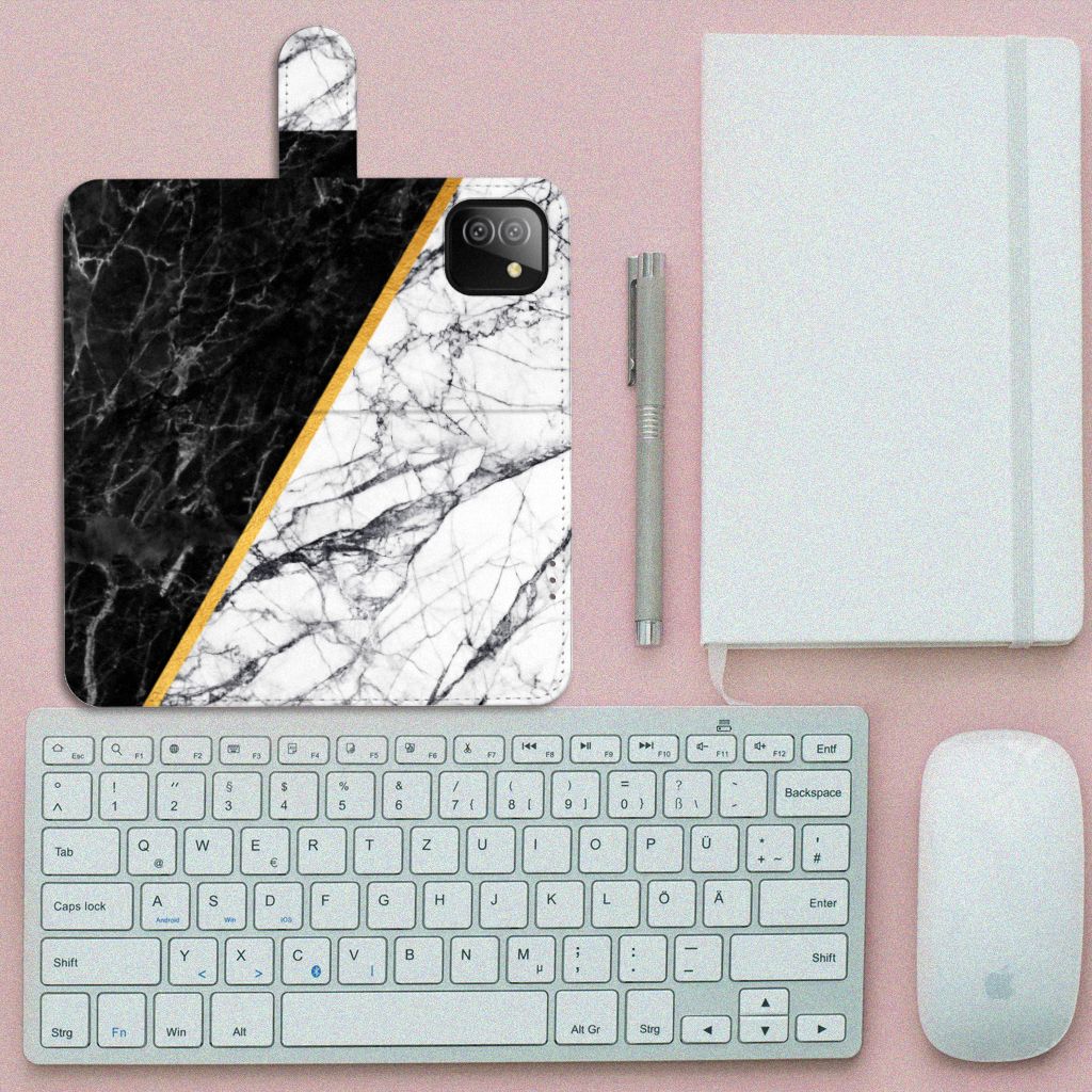 Samsung Galaxy A03 Bookcase Marmer Wit Zwart - Origineel Cadeau Man
