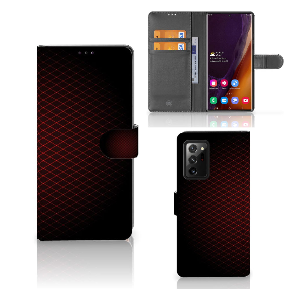 Samsung Galaxy Note20 Ultra Telefoon Hoesje Geruit Rood met ruimte voor 3 pasjes in minimalistisch design.