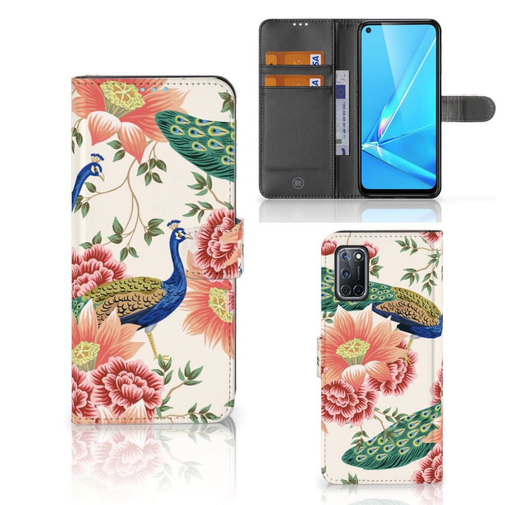 Telefoonhoesje met Pasjes voor OPPO A72 | OPPO A52 Pink Peacock