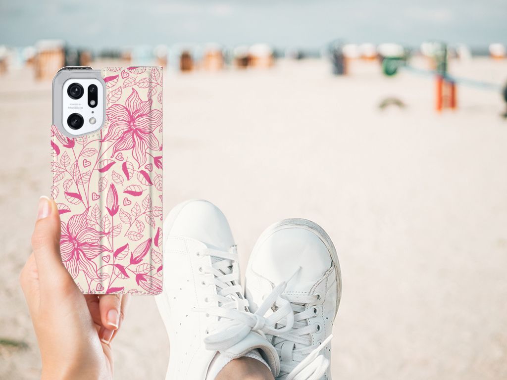 OPPO Find X5 Pro Smart Cover Pink Flowers - B2C Telecom