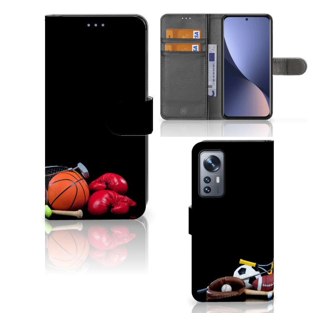 Xiaomi 12 | 12X Wallet Case met Pasjes Sports met sportafbeeldingen van basketbal en bokshandschoenen