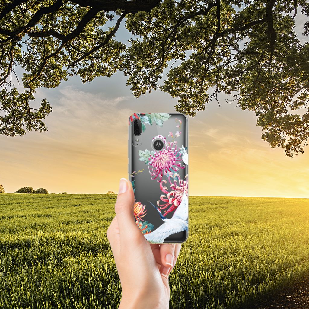 Motorola Moto E6 Plus TPU Hoesje Bird Flowers