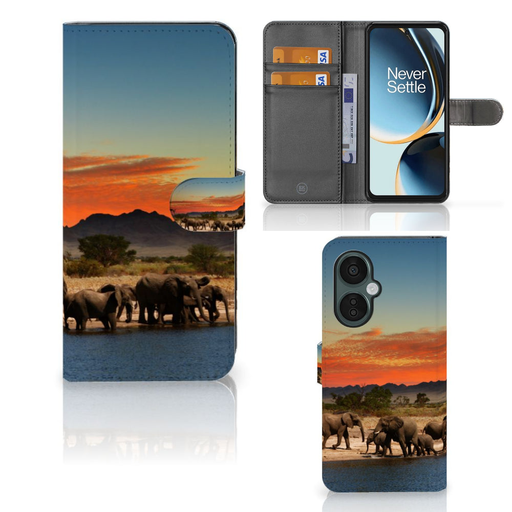 OnePlus Nord CE 3 Lite Telefoonhoesje met Pasjes Olifanten