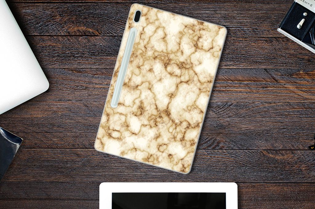 Samsung Galaxy Tab S7FE Tablet Back Cover Marmer Goud - B2C Telecom