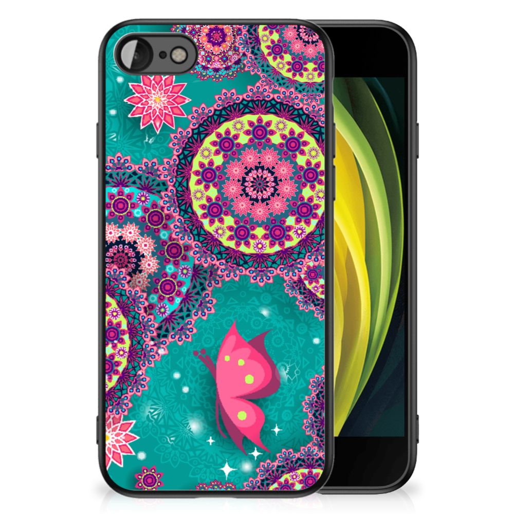 iPhone SE 2022 | SE 2020 | 7/8 Leuk Telefoonhoesje Cirkels en Vlinders met kleurrijk design en bloemenmotieven.