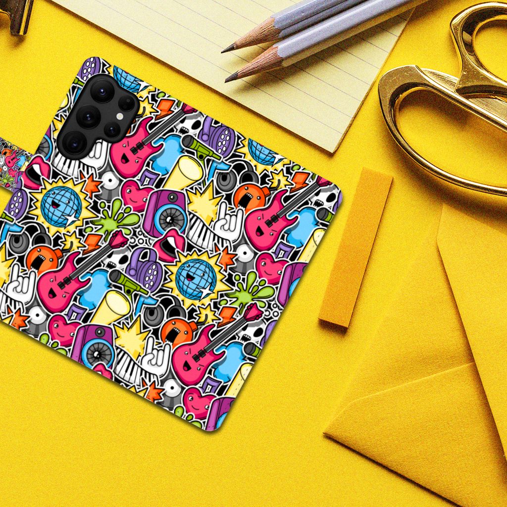Samsung Galaxy S23 Ultra Wallet Case met Pasjes Punk Rock
