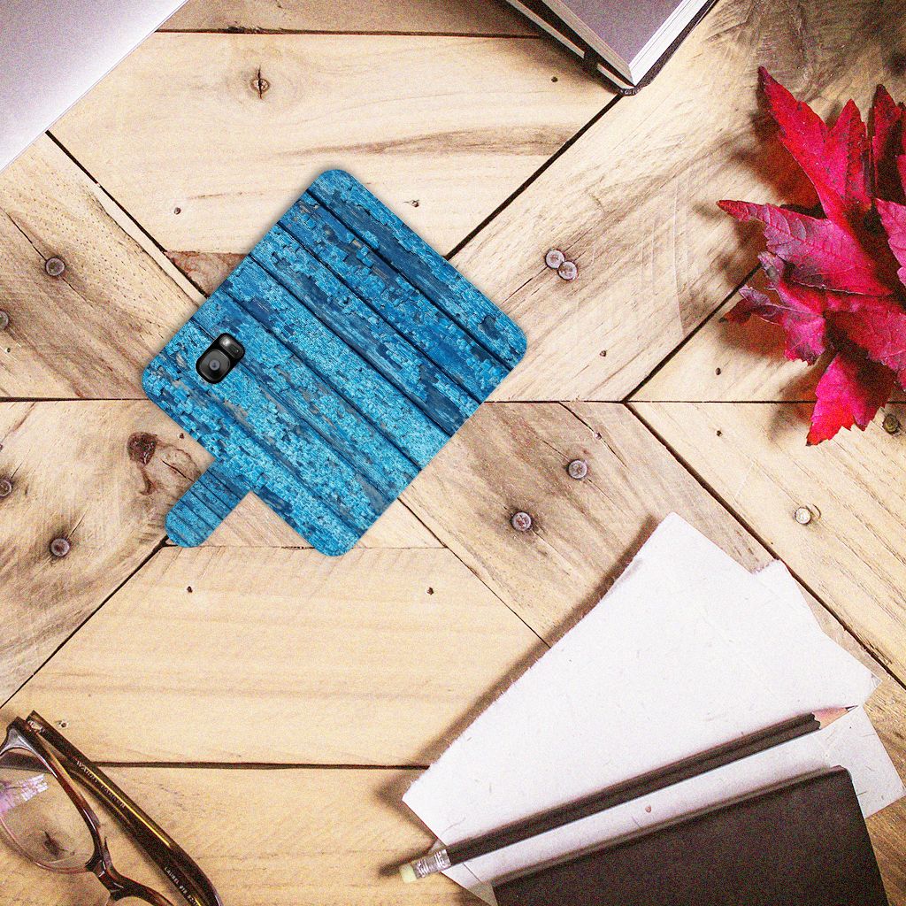 Samsung Galaxy S7 Edge Book Style Case Wood Blue