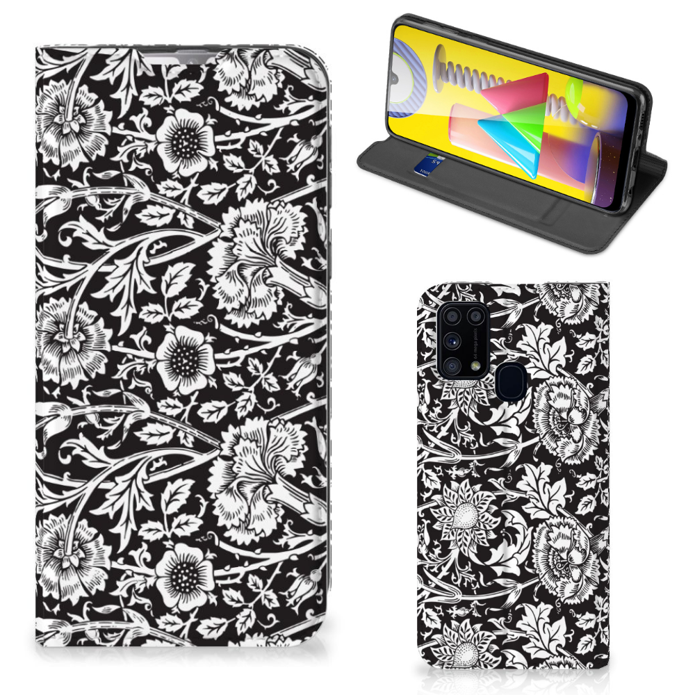 Samsung Galaxy M31 Smart Cover Black Flowers - B2C Telecom