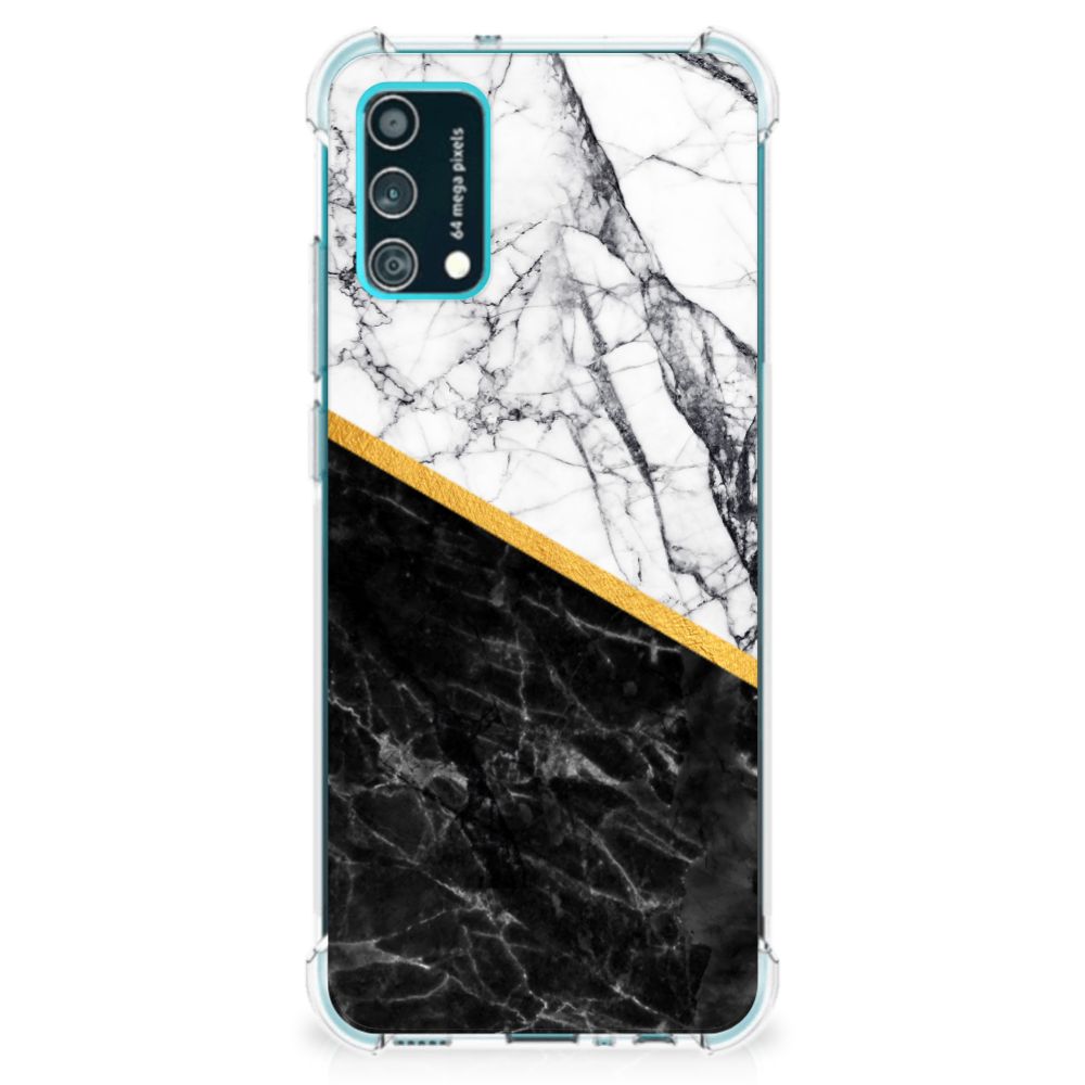 Samsung Galaxy M02s | A02s Anti-Shock Hoesje Marmer Wit Zwart - Origineel Cadeau Man