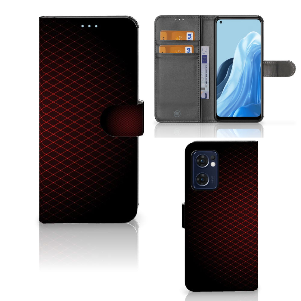 OPPO Find X5 Lite | Reno 7 5G Telefoon Hoesje Geruit Rood met ruimte voor 3 pasjes en minimalistisch design.