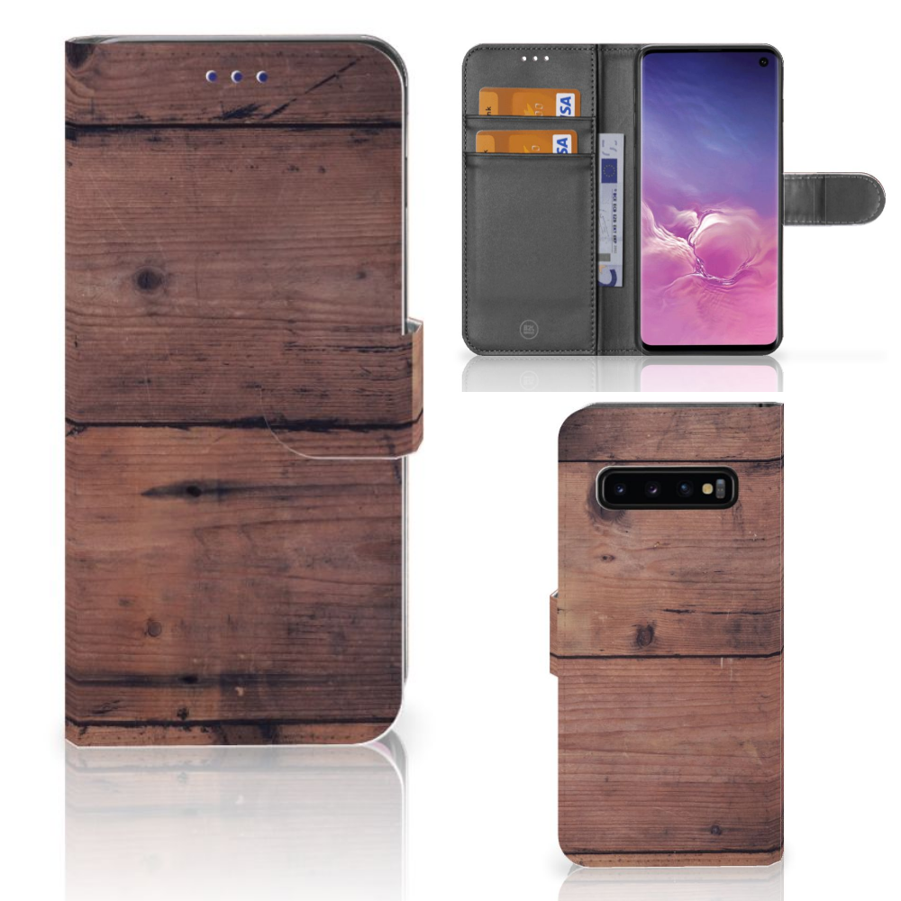 Samsung Galaxy S10 Book Style Case Old Wood